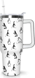 40 oz Penguin Tumbler with Handle Gifts for Penguin Lover 40oz Stainless Steel Travel Cup Mug Water Bottle - Tumbler