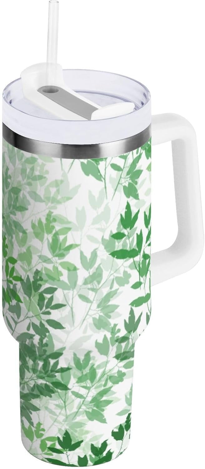 40 oz Tumbler with Handle Lid and Straw Insulated Water Tumbler Stainless Steel Water Cup Mug Bottle Reusable Cup Holder Friendly Polka Dot White - Insulated Tumbler