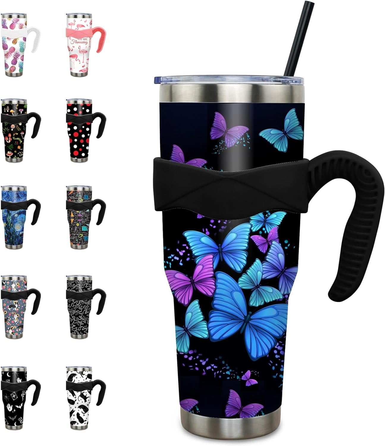 40 oz Tumbler with Handle and Straw 40oz Pink Flamingo Cup Insulated Coffee Travel Mug Spill Proof Leak Proof 40 ounce Stainless Steel Slim 40 oz tumbler with handle and Lid - Insulated Tumbler
