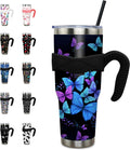 40 oz Tumbler with Handle and Straw 40oz Blue Purple Butterfly Cup Insulated Coffee Travel Mug Spill Proof Leak Proof 40 ounce Stainless Steel Slim 40 oz tumbler with handle and Lid