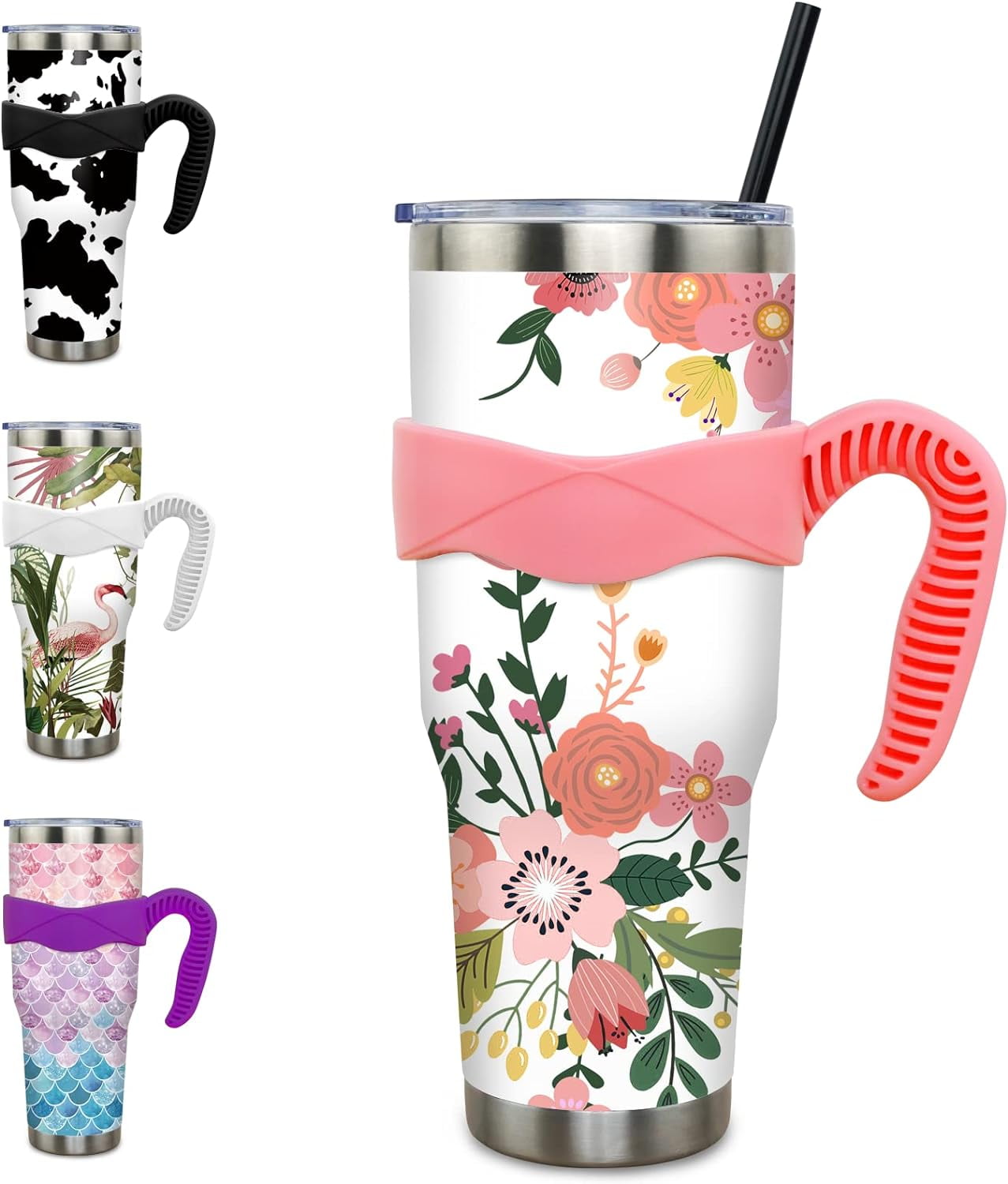40 oz Tumbler with Handle and Straw 40oz Blue Purple Butterfly Cup Insulated Coffee Travel Mug Spill Proof Leak Proof 40 ounce Stainless Steel Slim 40 oz tumbler with handle and Lid - Tumbler