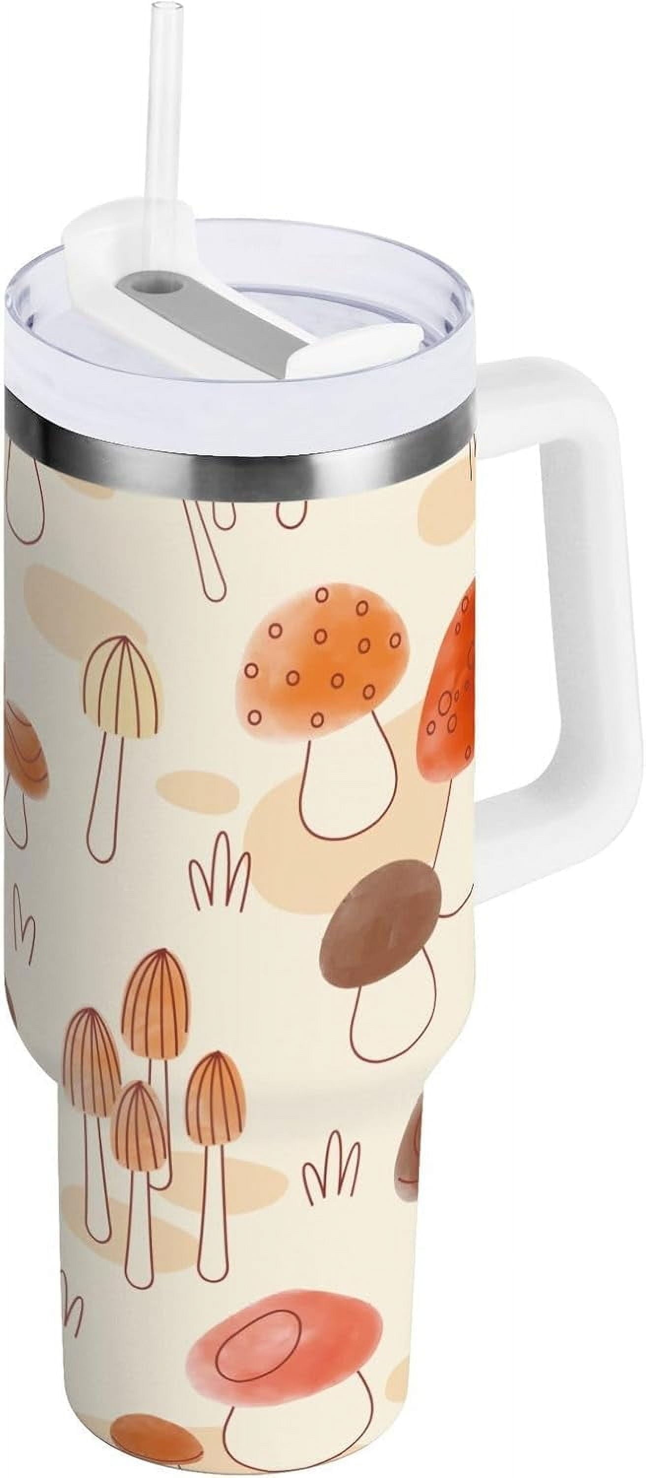 40 oz Tumbler with Handle Lid and Straw Insulated Water Tumbler Stainless Steel Water Cup Mug Bottle Reusable Cup Holder Friendly Polka Dot White - Insulated Tumbler