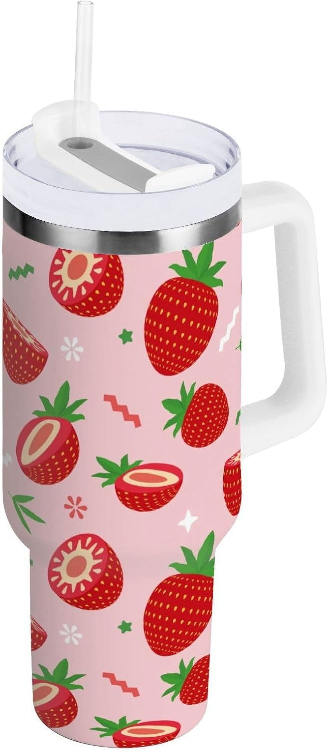 40 oz Tumbler with Handle Lid and Straw Insulated Water Tumbler Stainless Steel Water Cup Mug Bottle Reusable Cup Holder Friendly Polka Dot White - Insulated Tumbler