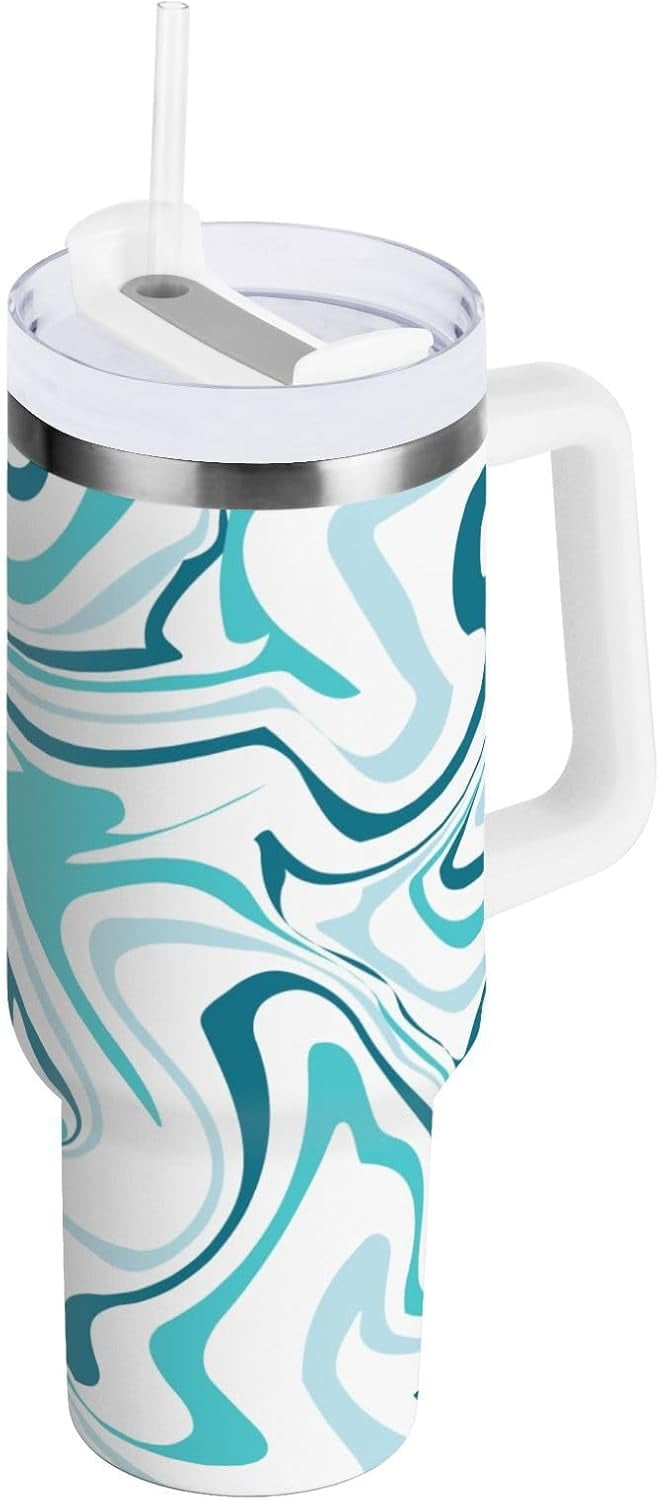 40 oz Tumbler with Handle Lid and Straw Insulated Water Tumbler Stainless Steel Water Cup Mug Bottle Reusable Cup Holder Friendly Polka Dot White - Insulated Tumbler