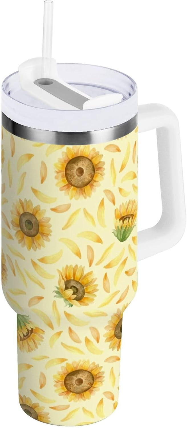 40 oz Tumbler with Handle Lid and Straw Insulated Water Tumbler Stainless Steel Water Cup Mug Bottle Reusable Cup Holder Friendly Polka Dot White - Tumbler