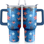 40oz American Flag 4th of july Tumbler With Handle and Straw, Gifts For Memorial Day Veterans day Independence day, Patriots Coffee Mug Water Bottle, Labor Day Stainless Steel Insulated Cup