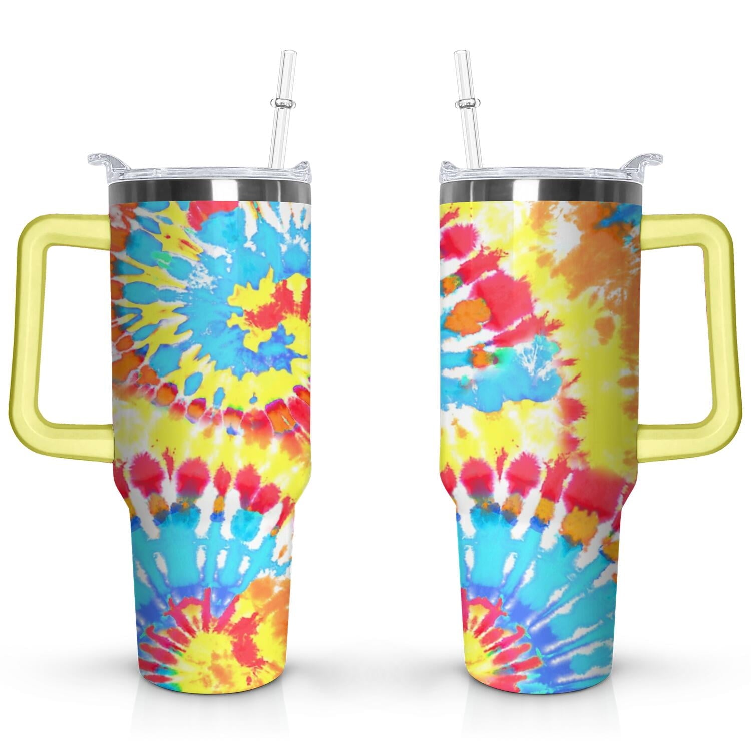 40oz Boho Tie Dye Stainless Steel Flip Straw Tumbler Spill Proof Travel Cup Double Wall Vacuum Insulated Coffee Mug with Top Handle - Tumbler