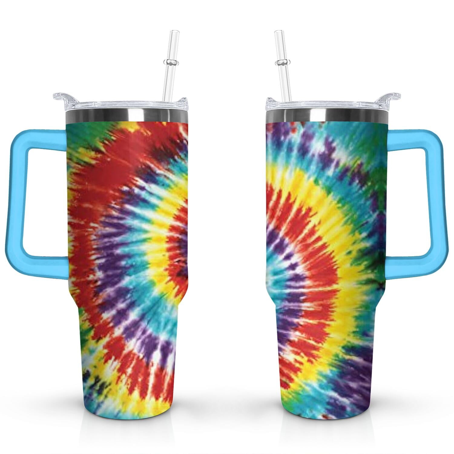 40oz Boho Tie Dye Stainless Steel Flip Straw Tumbler Spill Proof Travel Cup Double Wall Vacuum Insulated Coffee Mug with Top Handle - Tumbler