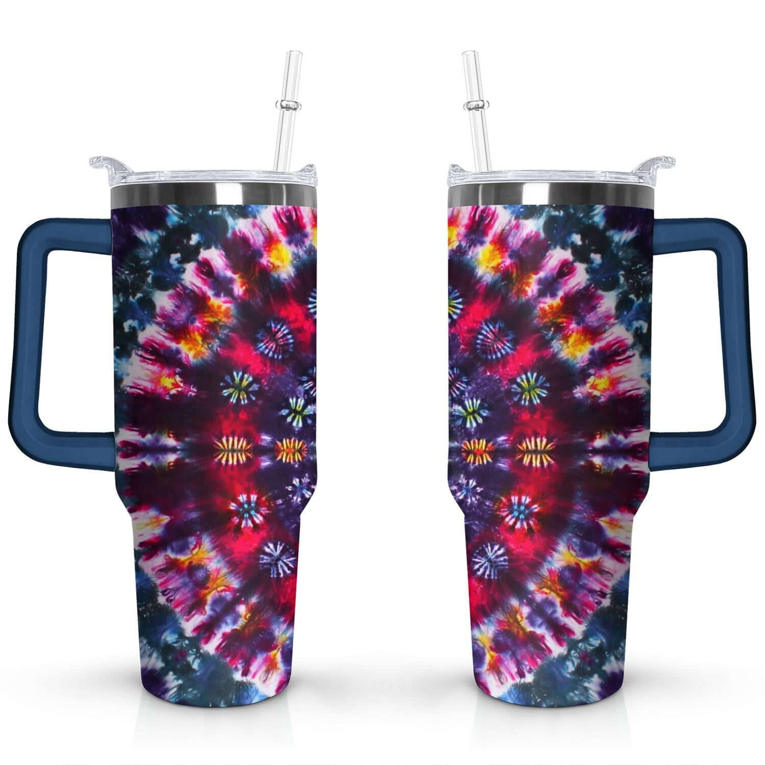 40oz Boho Tie Dye Stainless Steel Flip Straw Tumbler Spill Proof Travel Cup Double Wall Vacuum Insulated Coffee Mug with Top Handle - Tumbler