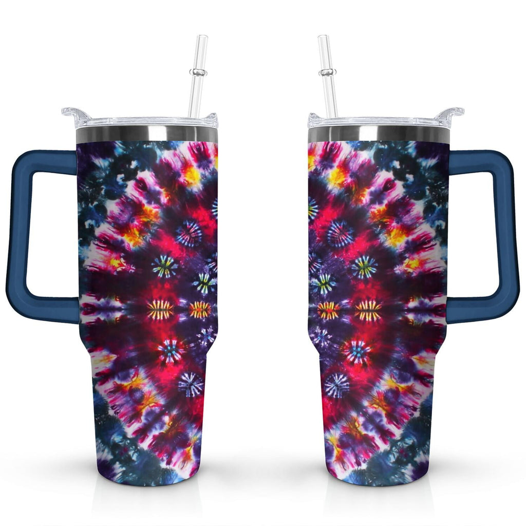 40oz Boho Tie Dye Stainless Steel Flip Straw Tumbler Spill Proof Travel Cup Double Wall Vacuum Insulated Coffee Mug with Top Handle - Insulated Tumbler