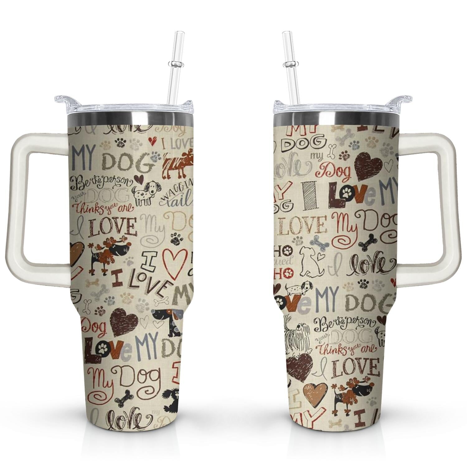 Gift for Dog Lovers Cute Dog Tumbler for Women - 40oz Dog Tumblers with Handle Straw and Lid Tumbler Cup Travel Coffee Mug - Tumbler