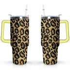 40oz Fashion Leopard Pattern Stainless Steel Flip Straw Tumbler Spill Proof - Reusable Stainless Steel Cup