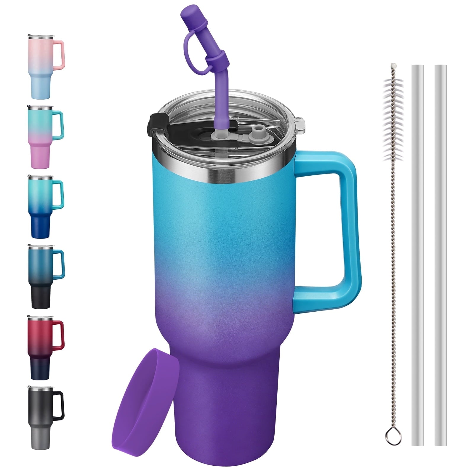 SUNSOC 40oz Insulated Tumbler with Handle and Straw – Stainless Steel Travel Mug, BPA-Free, Leakproof, Keeps Drinks Cold & Hot - Insulated Tumbler