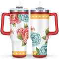 40oz Pioneer Colorful Floral Stainless Steel Flip Straw Tumbler with Lid and Straw Spill Proof Travel Cup Double Wall Vacuum Insulated Coffee Mug with Handle Red - Insulated Tumbler