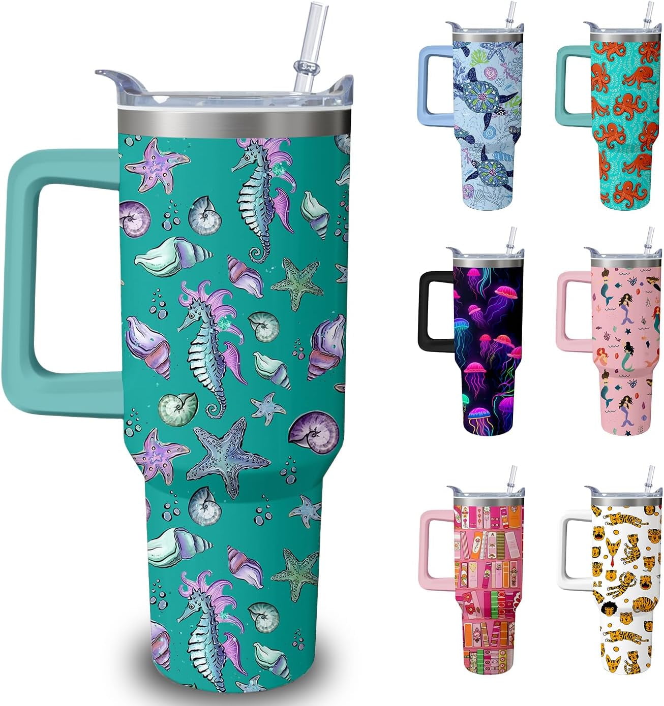 40oz Cute Highland Cow Tumbler with Handle and Straw, Animal Lovers Gifts for Women, Cattle Stainless Steel Travel Mug Water Bottle, Vacuum Insulated Cup with Lid - Insulated Tumbler