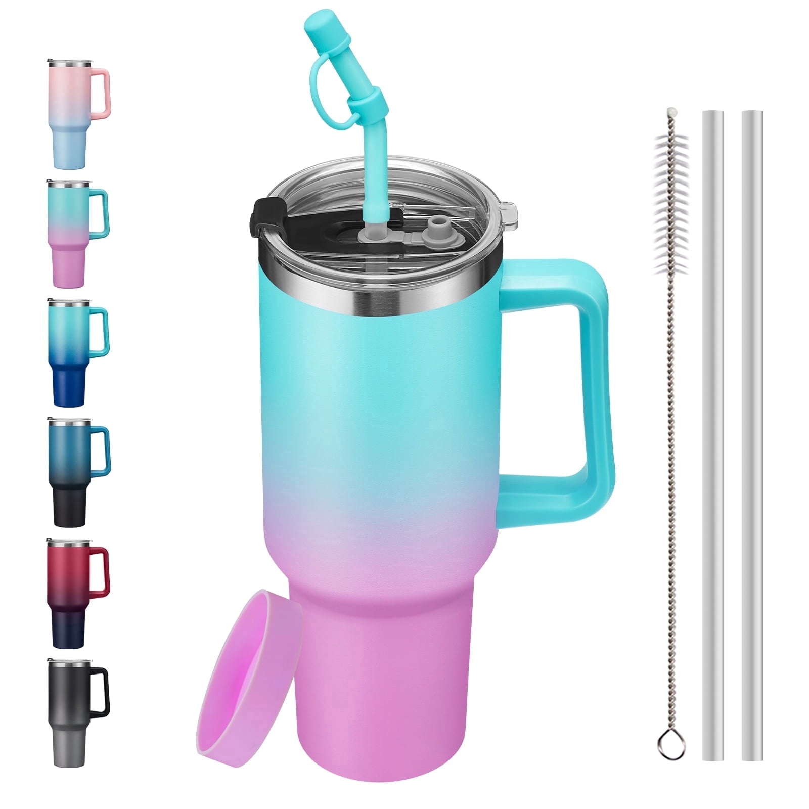 SUNSOC 40oz Insulated Tumbler with Handle and Straw – Stainless Steel Travel Mug, BPA-Free, Leakproof, Keeps Drinks Cold & Hot - Tumbler
