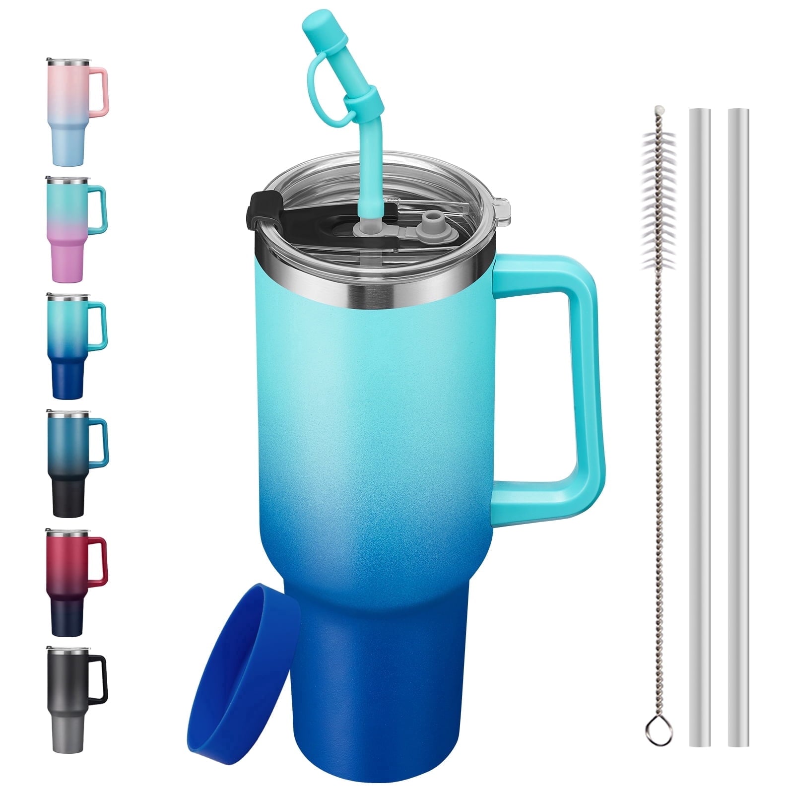 SUNSOC 40oz Insulated Tumbler with Handle and Straw – Stainless Steel Travel Mug, BPA-Free, Leakproof, Keeps Drinks Cold & Hot - Tumbler