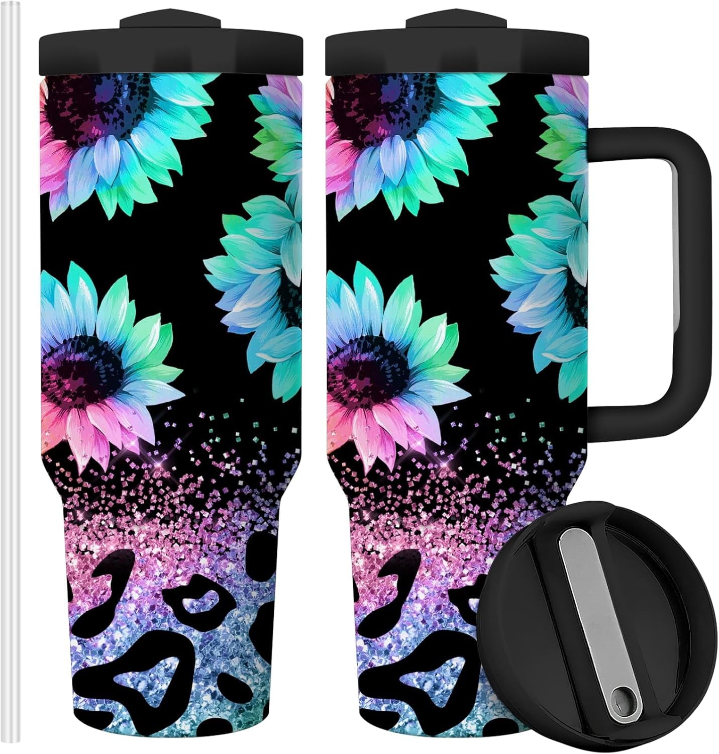 Succulents 40oz Stainless Steel Travel Mug Tumbler with Handle, Double Wall Vacuun Insulated Cup with Lid and Straw - Insulated Tumbler