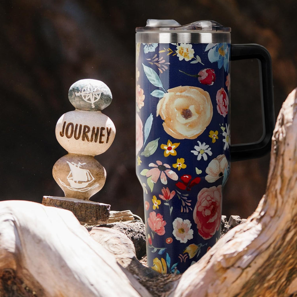 40oz Tumbler with Handle and Straw Lid | Vacuum Insulated Leak Proof Tumbler | Stainless Steel Travel Mug Water Bottle Cup Keeps Cold & Hot | Terrazzo - Insulated Tumbler