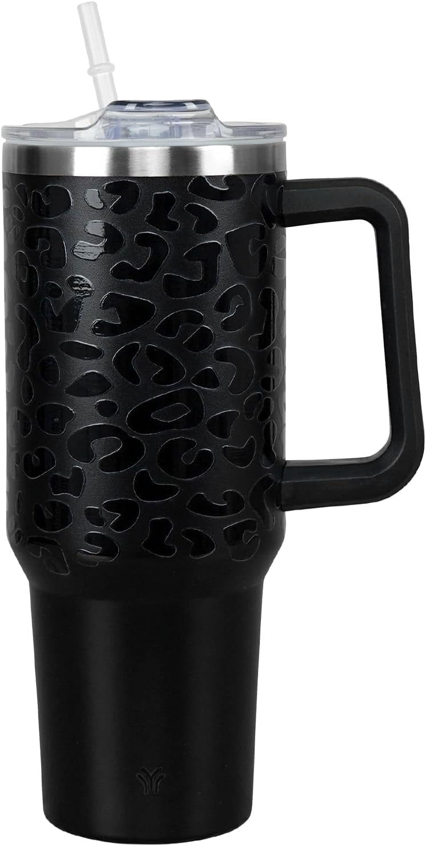40oz Tumbler with Handle and Straw Lid | Vacuum Insulated Leak Proof Tumbler | Stainless Steel Travel Mug Water Bottle Cup Keeps Cold & Hot | Cream Leopard - Tumbler