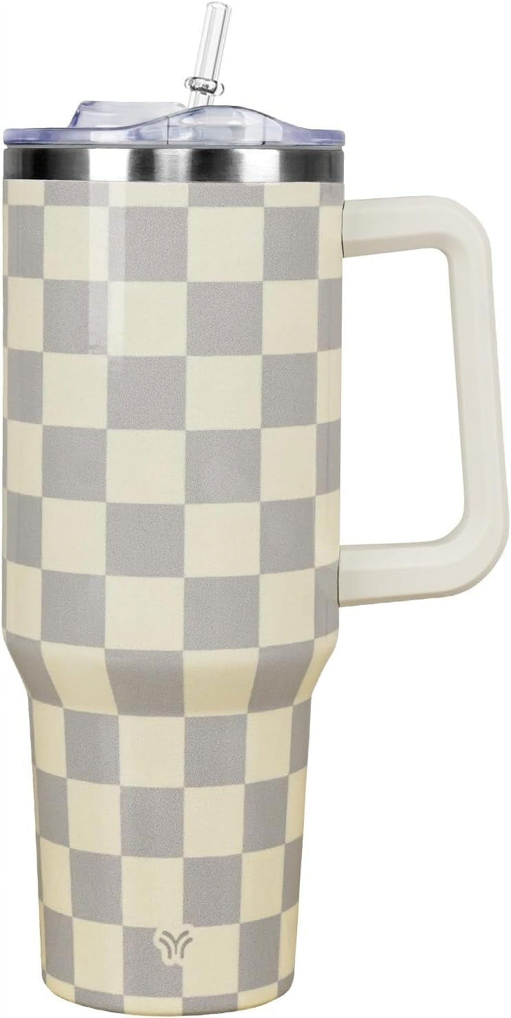 40oz Tumbler with Handle and Straw Lid | Vacuum Insulated Leak Proof Tumbler | Stainless Steel Travel Mug Water Bottle Cup Keeps Cold & Hot | Cream Leopard - Insulated Tumbler