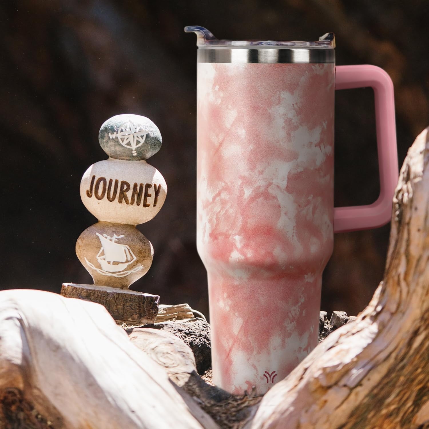 40oz Tumbler with Handle and Straw Lid | Vacuum Insulated Leak Proof Tumbler | Stainless Steel Travel Mug Water Bottle Cup Keeps Cold & Hot | Terrazzo - Tumbler