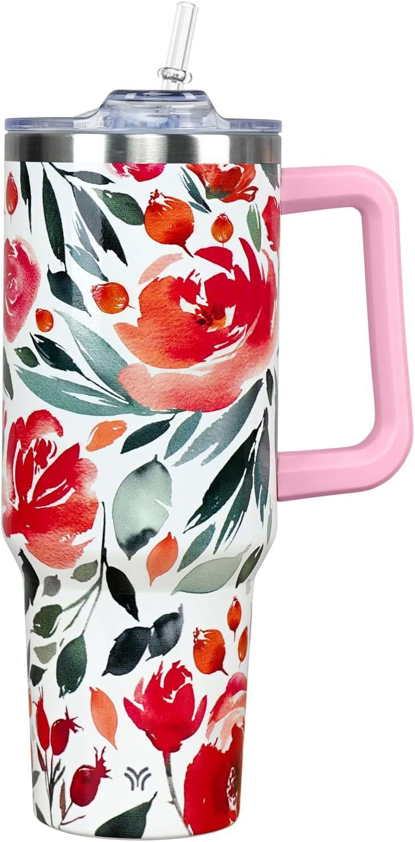 40oz Tumbler with Handle and Straw Lid | Vacuum Insulated Leak Proof Tumbler | Stainless Steel Travel Mug Water Bottle Cup Keeps Cold & Hot | Terrazzo - Tumbler