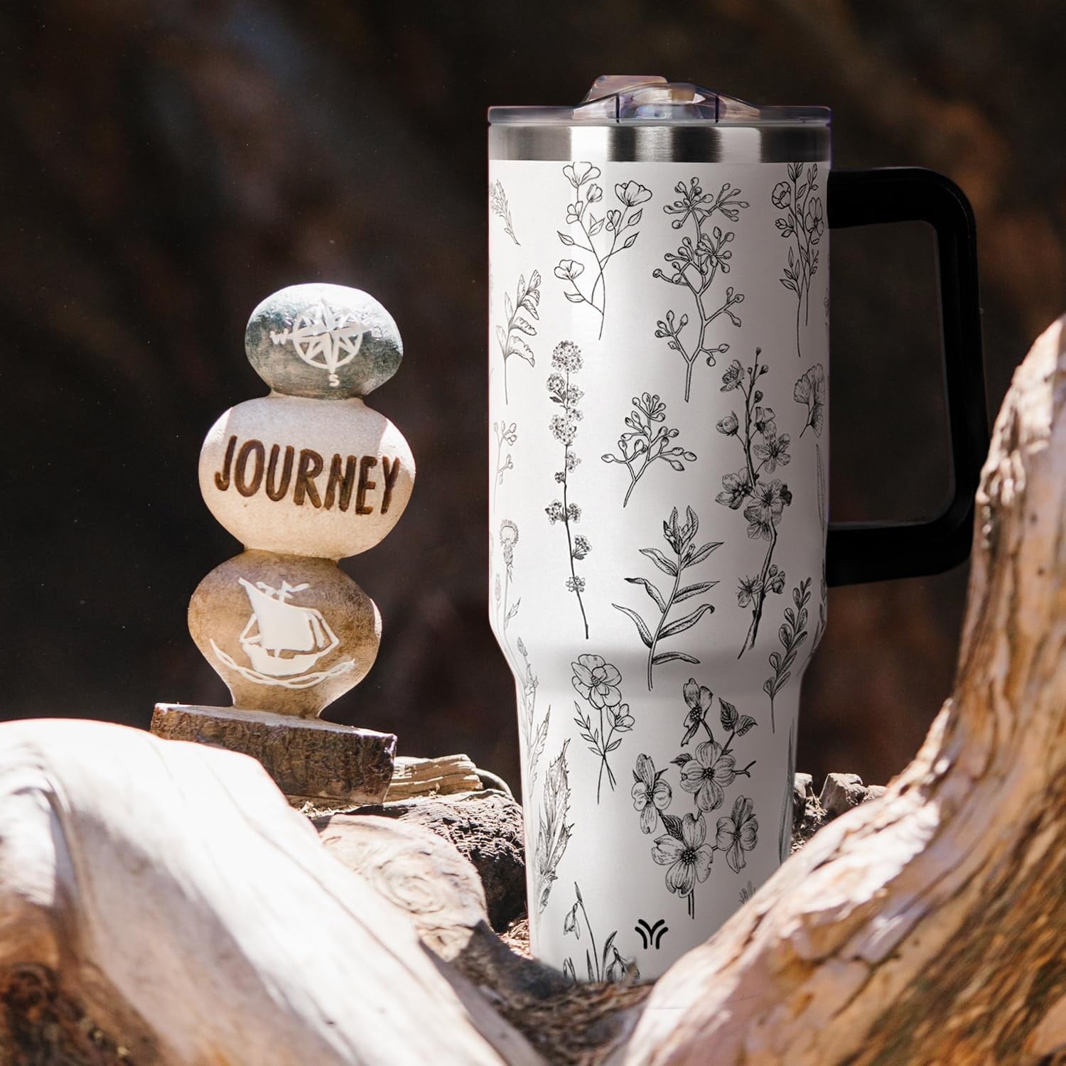 40oz Tumbler with Handle and Straw Lid | Vacuum Insulated Leak Proof Tumbler | Stainless Steel Travel Mug Water Bottle Cup Keeps Cold & Hot | Terrazzo - Insulated Tumbler
