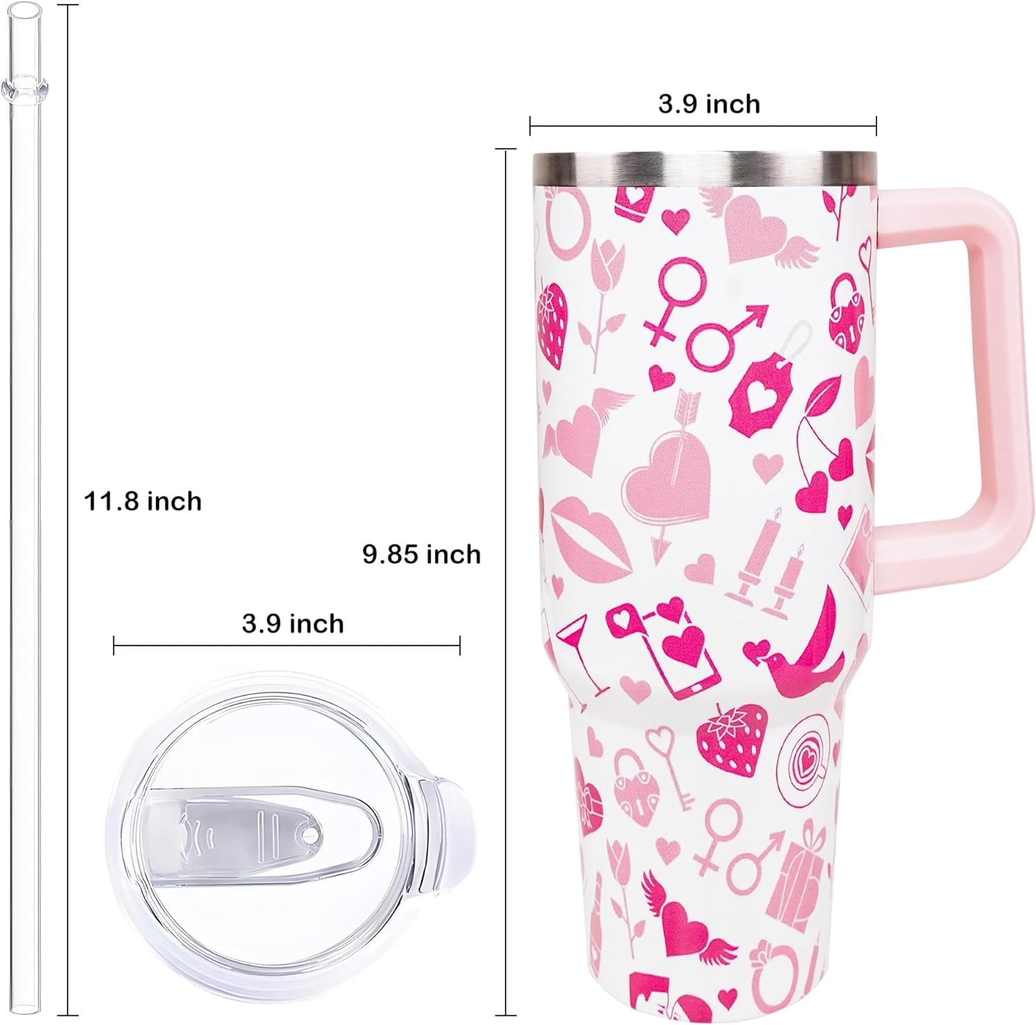 40oz Easter Bunny Tumbler with Handle and Straw, Rabbit Stainless Steel Travel Mug Water Bottle, Vacuum Insulated Cup, Gifts for Women Bunny Lovers - Tumbler
