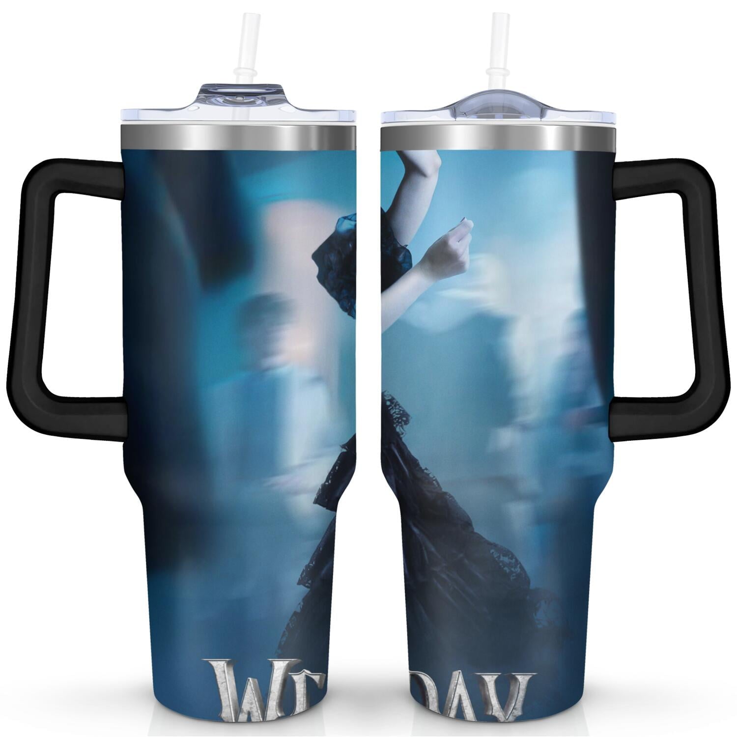 40oz Wednesday Girl Stainless Steel Tumbler with Lid and Straw,Wednesday Stuff Merchandise Spill Proof Travel Cup Double Wall Vacuum Insulated Coffee Mug with Handle Black - Insulated Tumbler