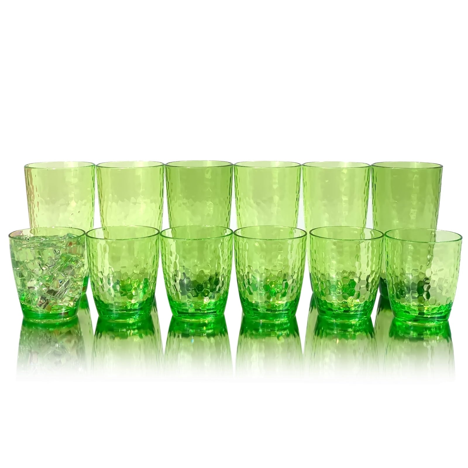 Set of 6 Hammered Style 15-ounce/430ml Acrylic Glasses Plastic Tumbler,BPA Free,Dishwasher Safe (Green)