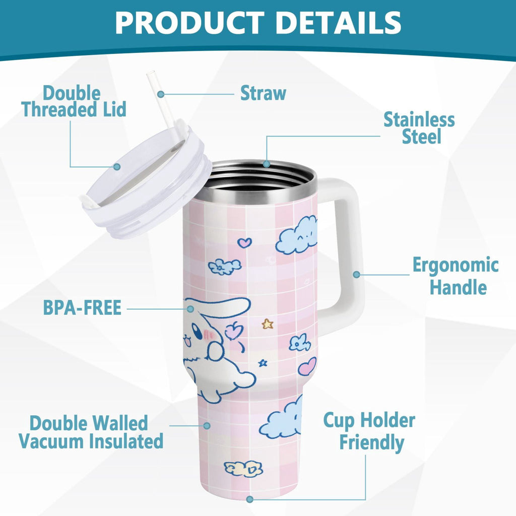 Cinnamoroll Flying in Sky Tumbler with Handle and Straw Lid 30 oz Insulated Vacuum Water Bottle Stainless Steel Travel Cup