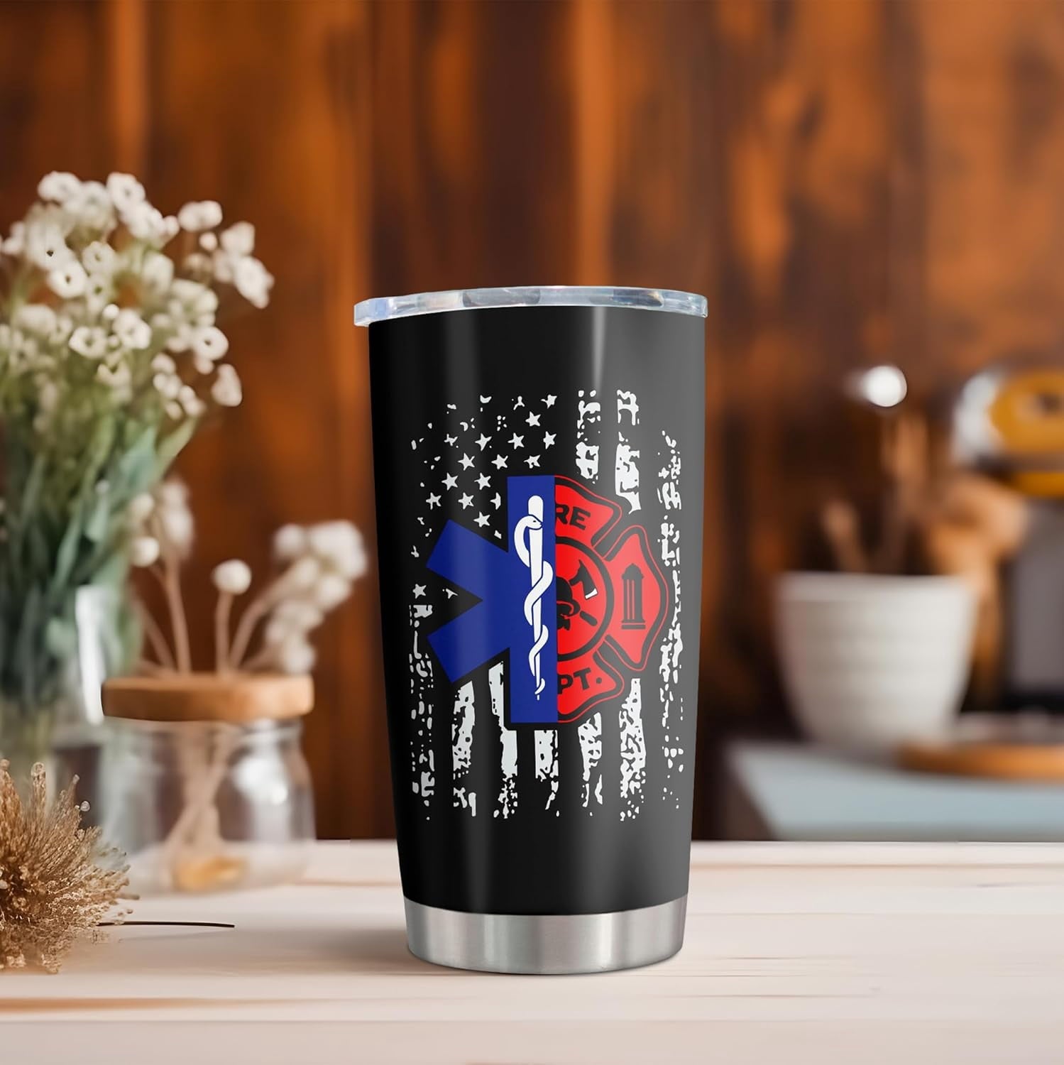 EMT Firefighter Gifts Tumbler 20oz 1PC, First Responder Gift For Women/Men, Paramedic Fireman Firewoman EMS Birthday Gift Ideas, Fd Emergency Department, First In Last Out Responder Coffee Cup