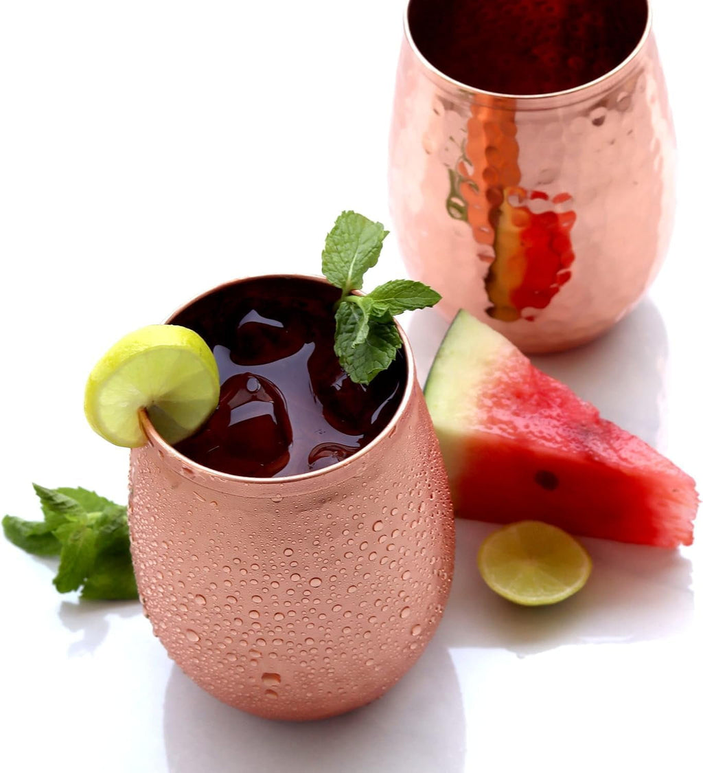 Copper Glasses Set of 4 – Pure Copper 17 oz Stemless Tumblers, Insulated & Reusable for Moscow Mule & Beverages