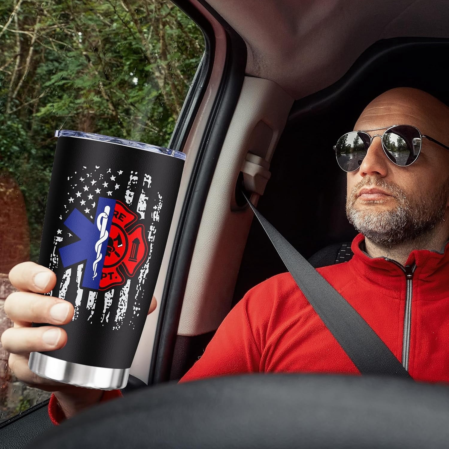 EMT Firefighter Gifts Tumbler 20oz 1PC, First Responder Gift For Women/Men, Paramedic Fireman Firewoman EMS Birthday Gift Ideas, Fd Emergency Department, First In Last Out Responder Coffee Cup