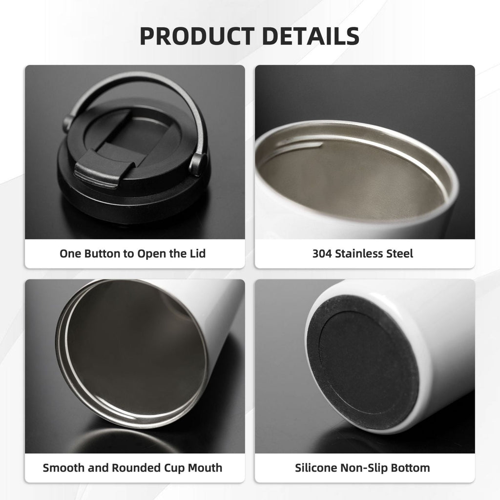 Rateoe Lemon (2) Pattern Travel Coffee Mug Tumbler with Flip Lid | Reusable Insulated Stainless Steel Cold Brew Iced Coffee Cup Thermos