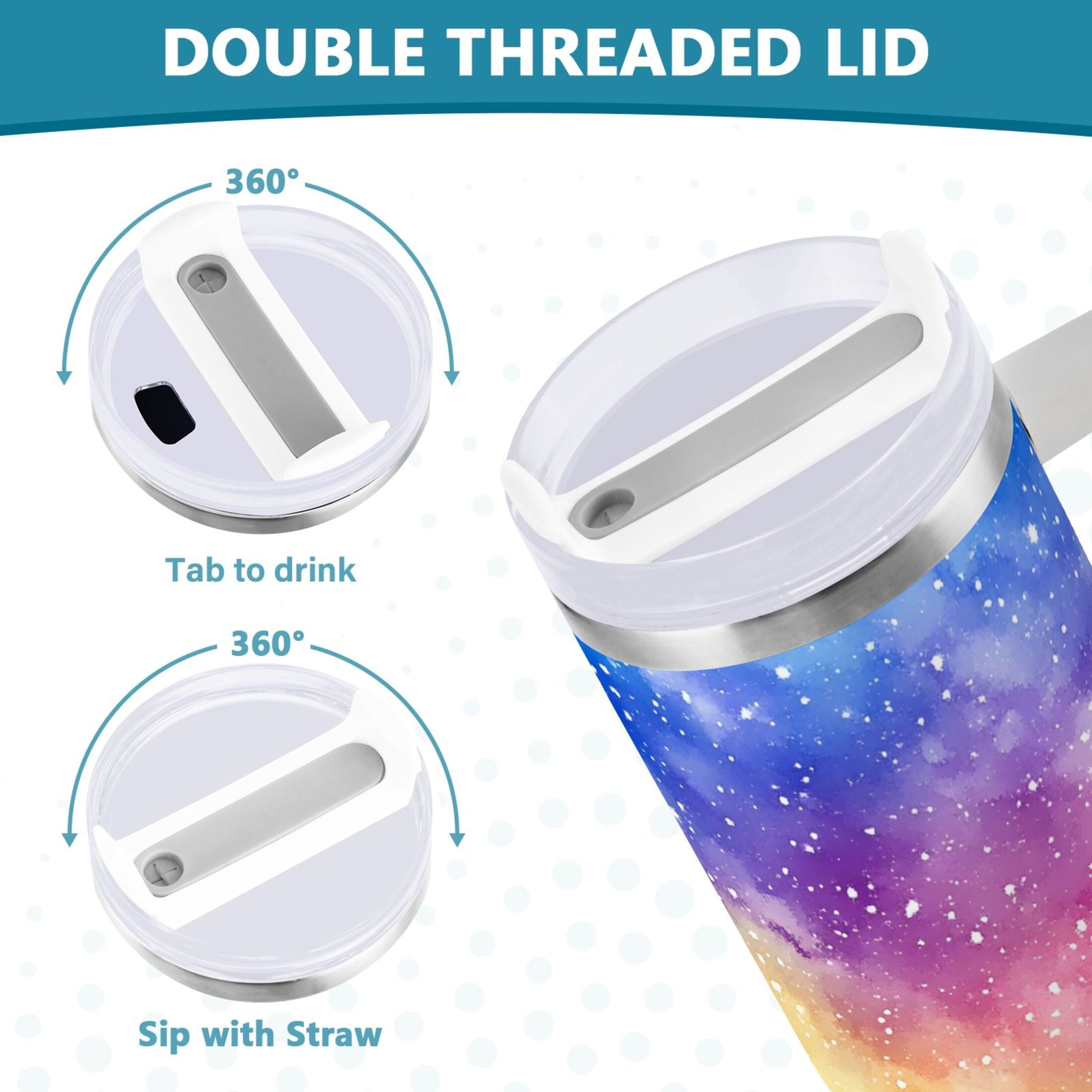 Ryvnso 40 oz Tumbler with Handle and Straw Rainbow Tie-dye Insulated Stainless Steel Travel Mug with Lid
