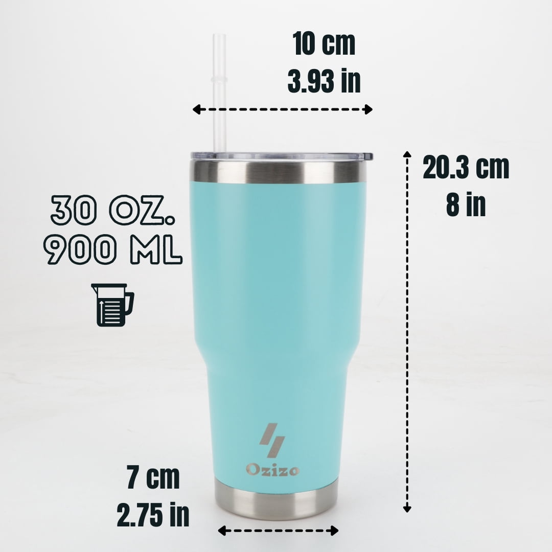 Ozizo 30oz Cup with Handle - 30 Ounce Tumbler with Handle - Tumbler with Straw 30 oz - Insulated Hot and Cold - Cyan Blue Insulated Tumbler - Toddler Insulated Cup - Insulated Straw Cup