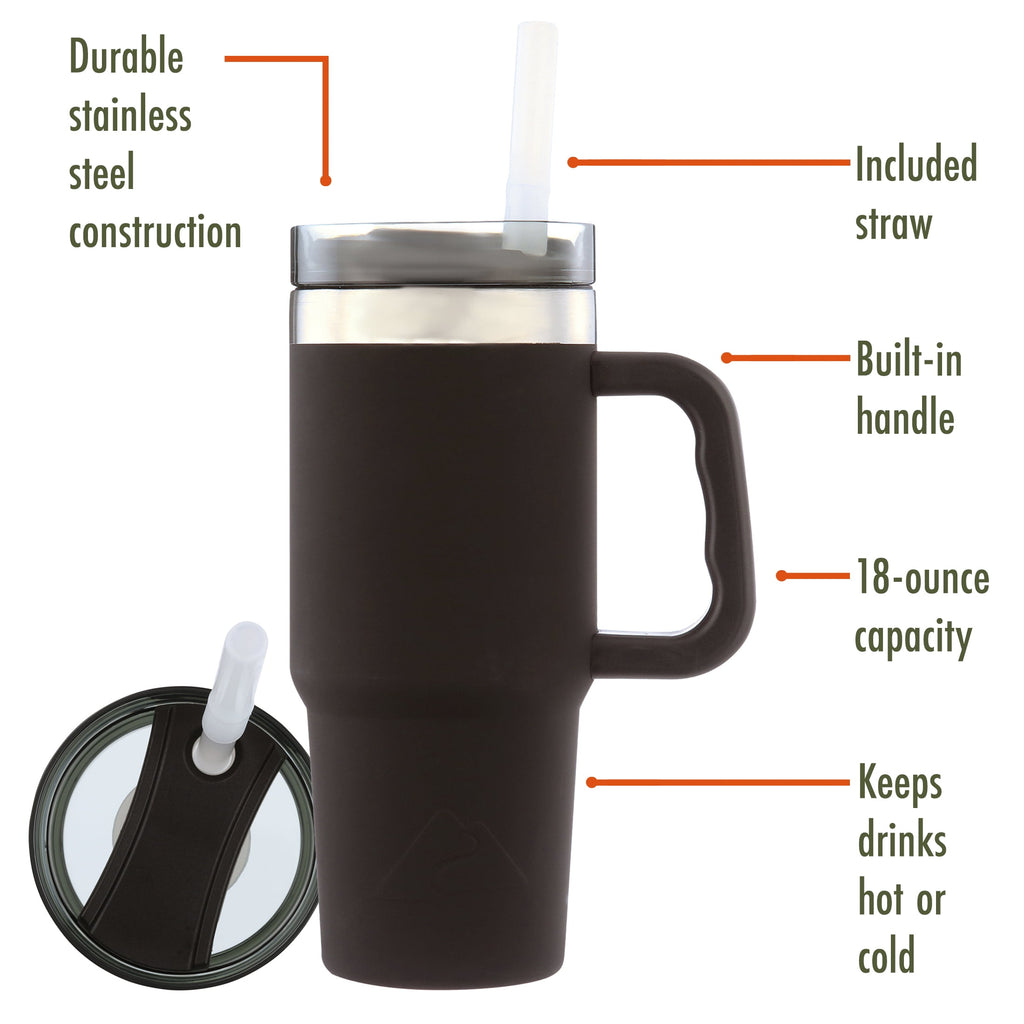 (6 pack) Ozark Trail 18 oz Stainless Steel Insulated Tumbler with Handle, Black