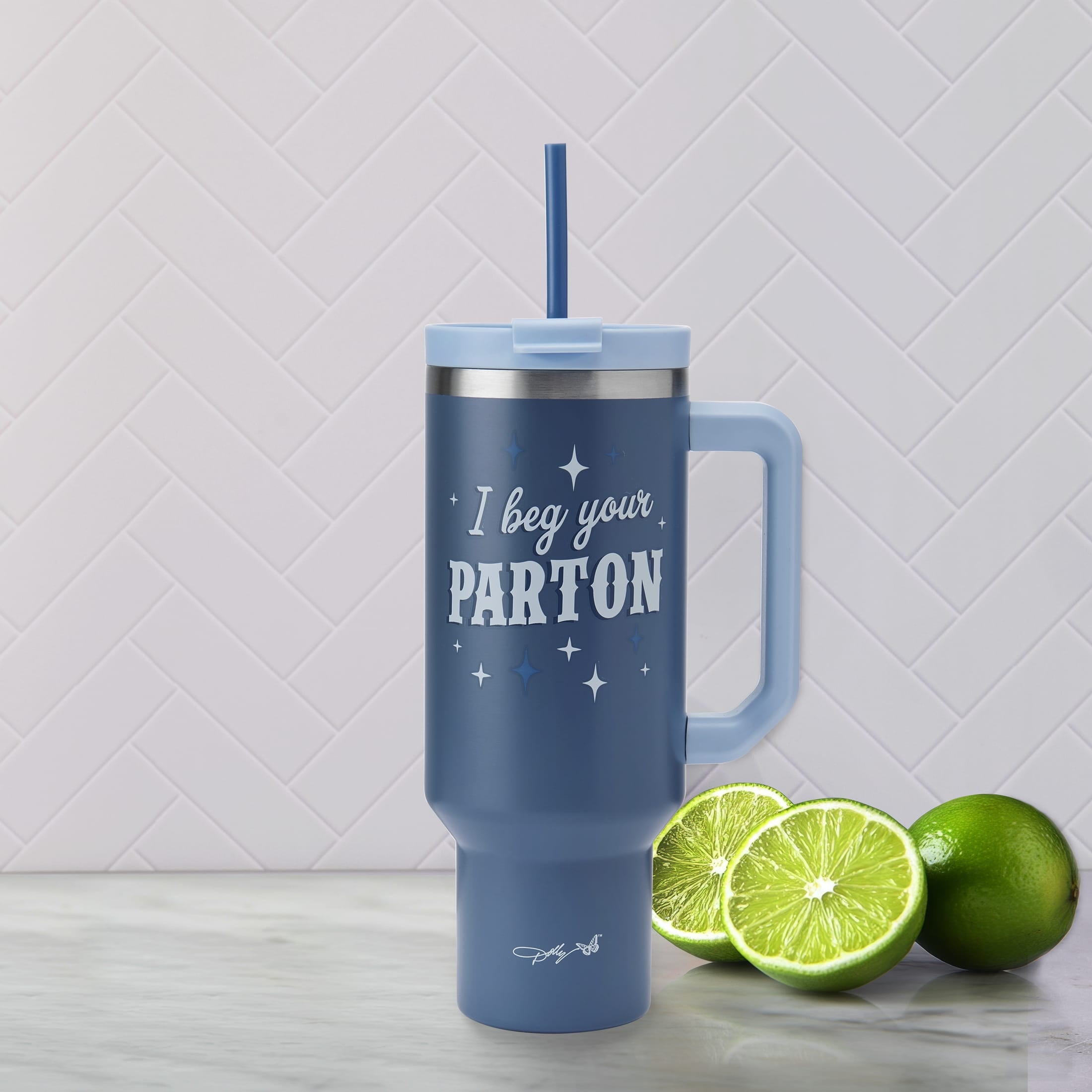 Dolly Parton 40 oz Stainless Steel Tumbler with Handle Blue