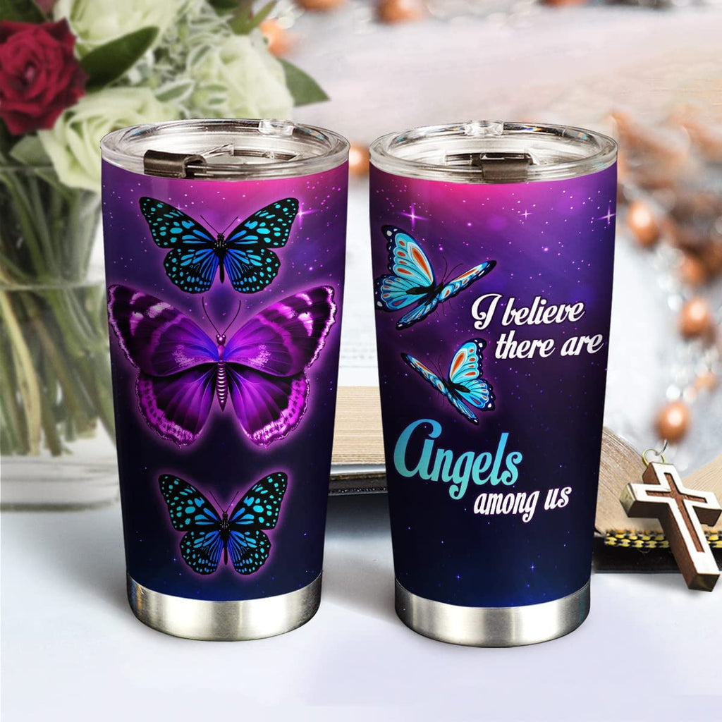 20oz Butterfly Gifts for Women, Memorial Gifts for Women, Coffee Thermos, Coffee Gifts For Women, Inspirational Faith Purple Butterfly Tumbler Cup, Insulated Travel Coffee Mug with Lid
