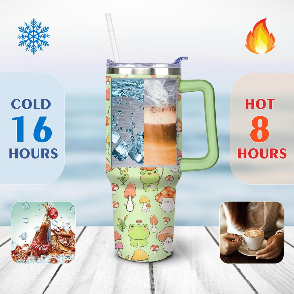 40oz Frog Tumbler with Handle & Straw - Insulated Stainless Steel Travel Mug,Leakproof,Cup Holder Friendly,Dishwasher Safe,for Hot/Cold Drinks.