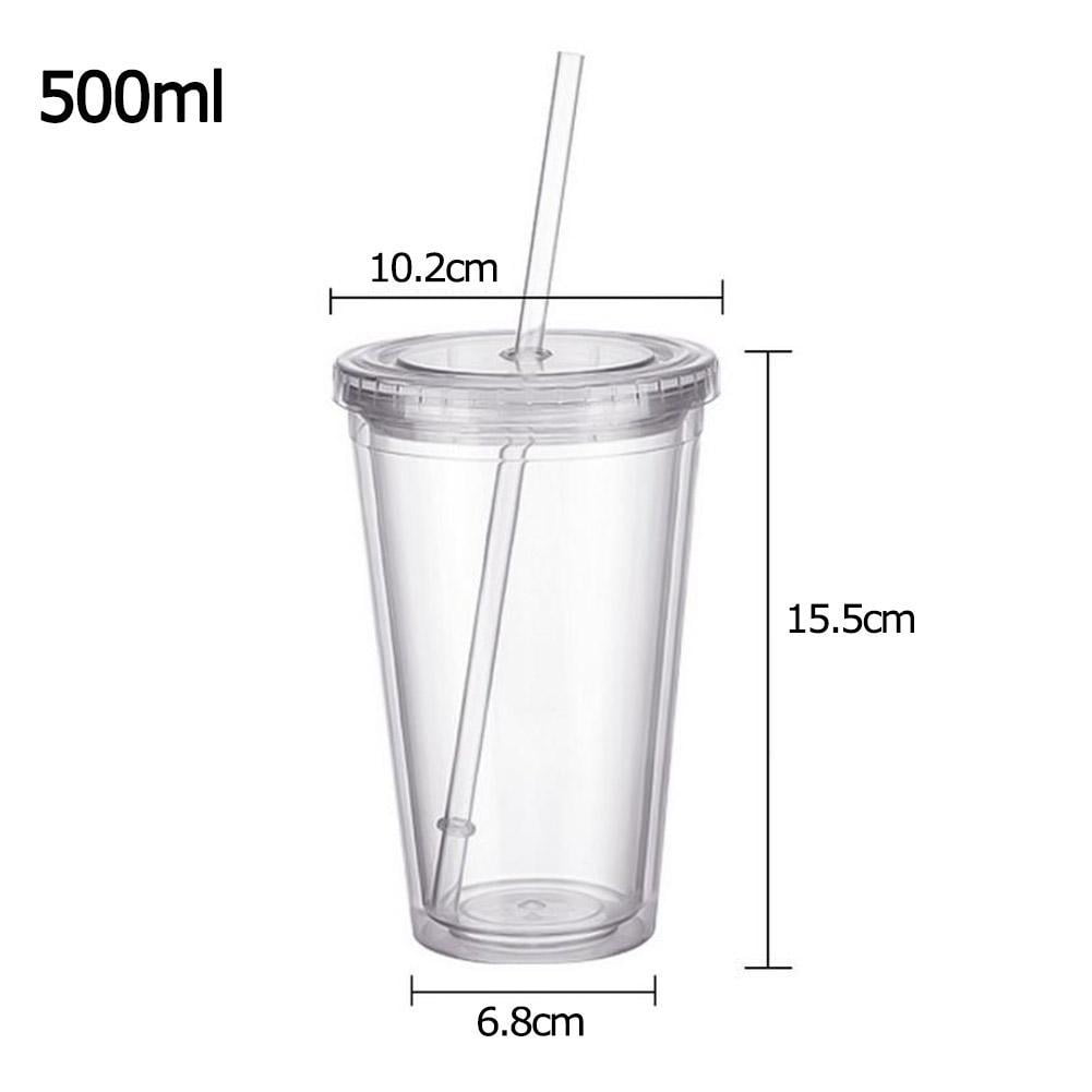 5PCS Double Wall Clear Plastic Tumbler with Lid and Straw, 17oz Reusable Cup for Adults, BPA-Free Cold Drink Glass for Smoothies Iced Coffee, Travel Cup