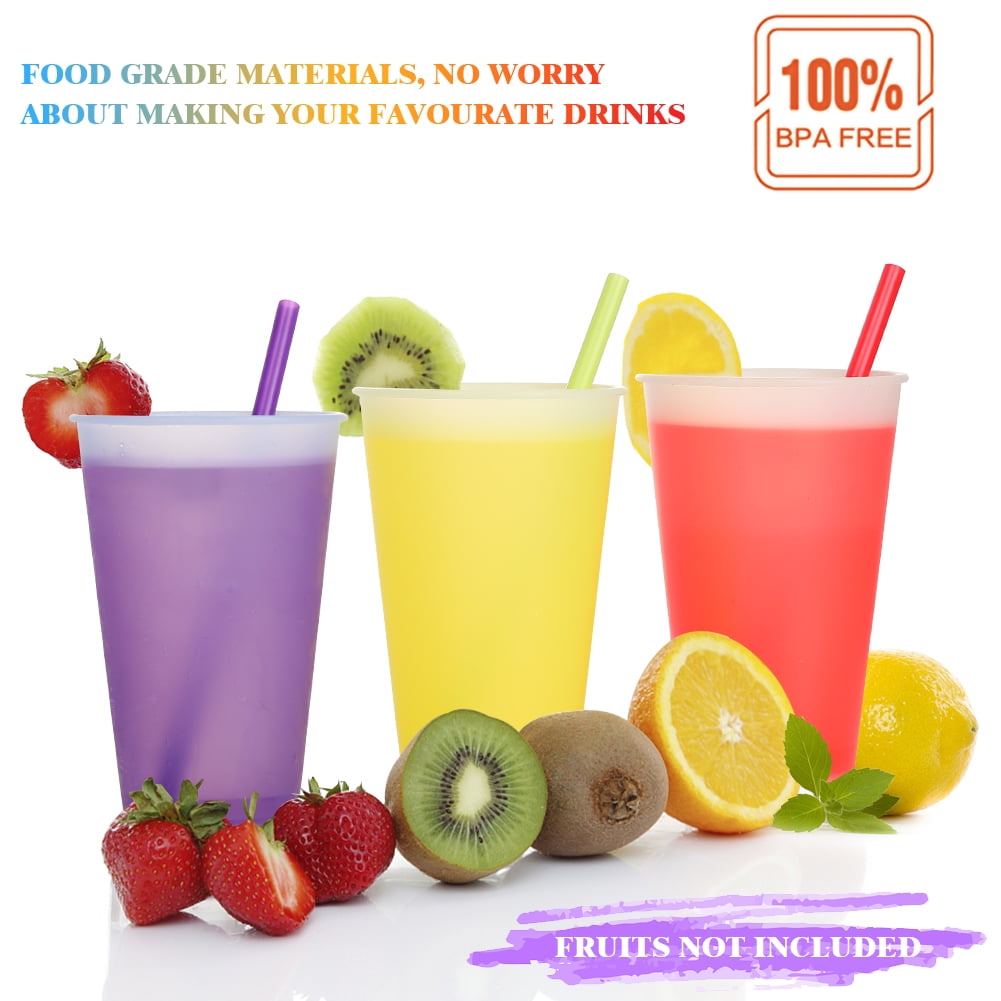 Triani 7 Pack Color Changing Plastic Tumblers- 24 oz Color Changing Cups with Lids and Straws - Reusable Summer Coffee Drinking Tumblers Cups for Kids & Adults, BPA Free