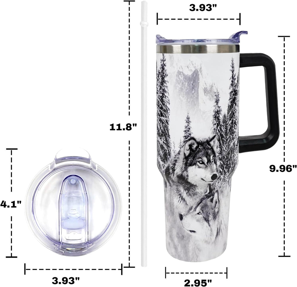 Wolf Lovers Gifts Wolf Tumbler Cup With Lid and Straw 40OZ Stainless Steel Insulated Travel Mug Water Bottle