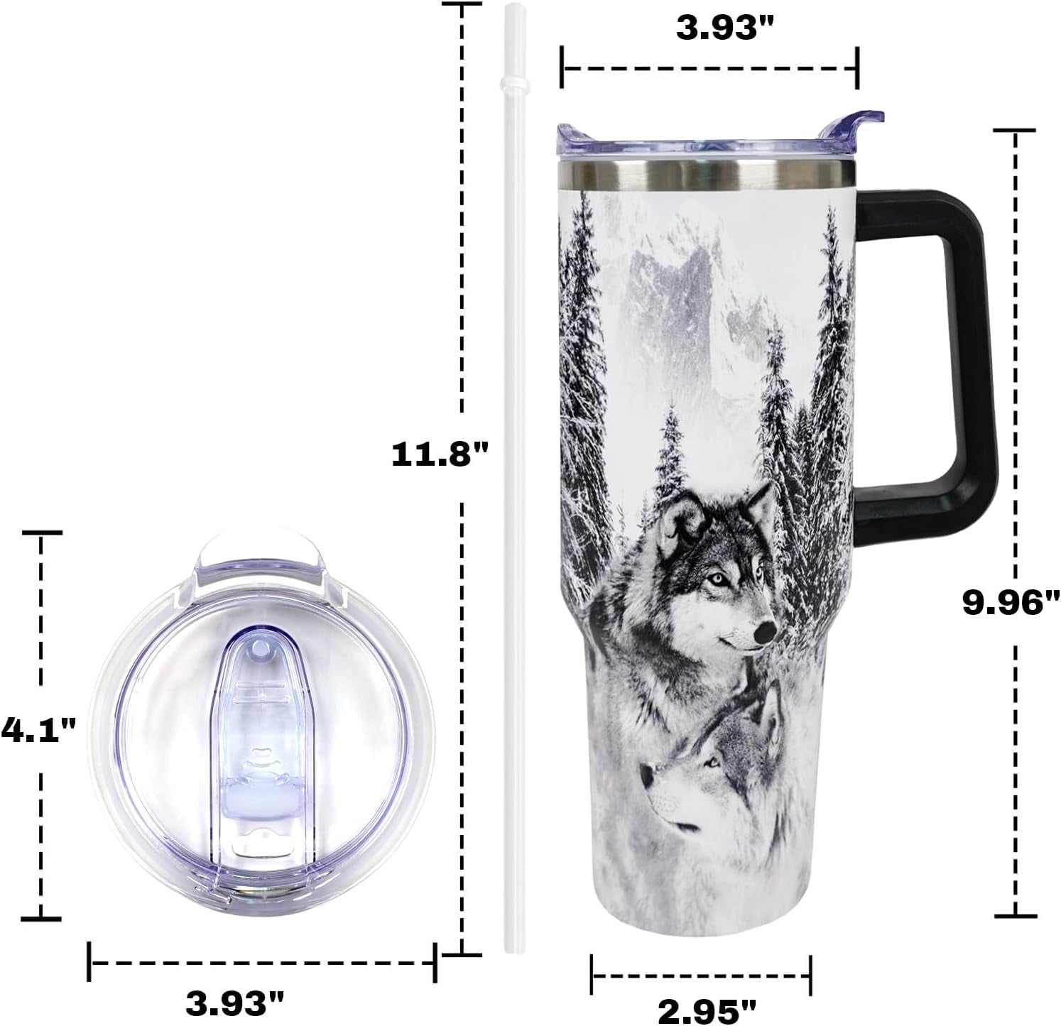 Wolf Lovers Gifts Wolf Tumbler Cup With Lid and Straw 40OZ Stainless Steel Insulated Travel Mug Water Bottle