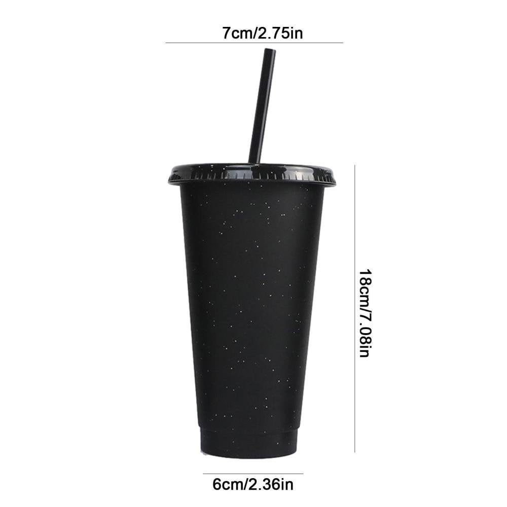 Reusable Plastic Tumblers with Lids & Straws - 6 Pcs 24oz Large Glitter Tumbler Cups for Adults Kids Women Party | Tall Iced Cold Straw Drinking Cute Tumbler Cup Bulk(Black)