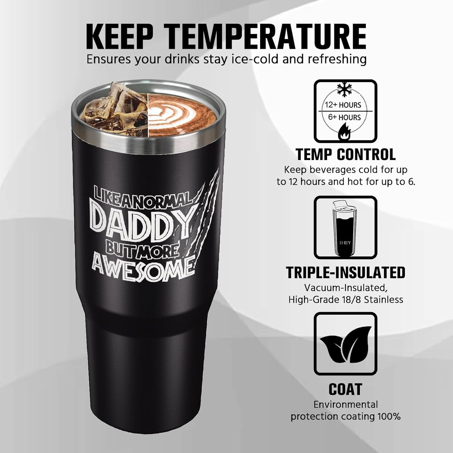 Father''s Day Gifts for Dad 30oz Tumbler with Handle and Straw Vacuum Insulated Water Bottle Stainless Steel, Leak Proof Travel Mug Proud Papa Cup for Men Birthday Christmas Gift from Daughter Son