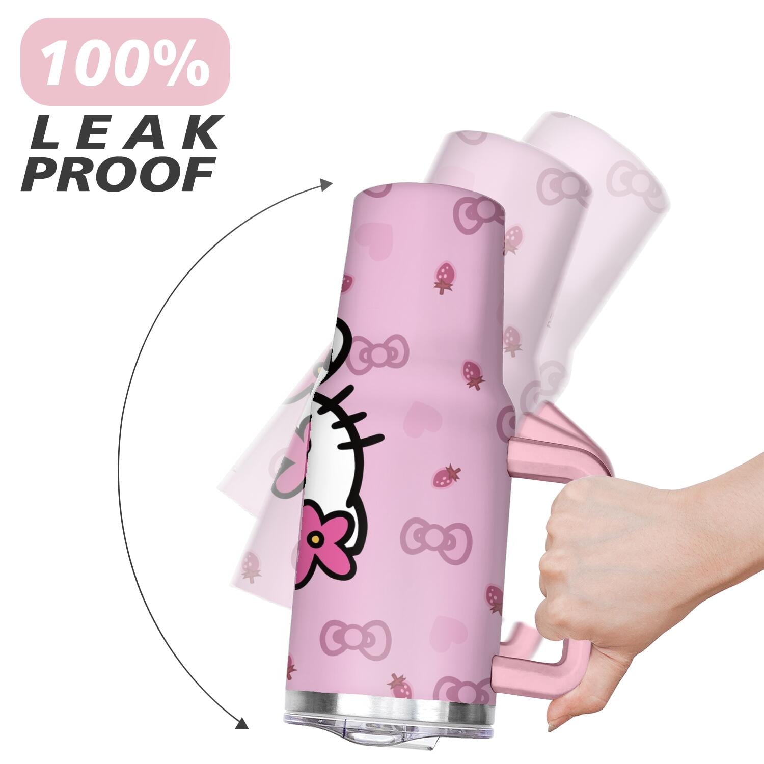 40oz Hello Kawaii Cat Cute Stainless Steel Tumbler with Lid and Straw,Spill Proof Travel Cup Double Wall Vacuum Insulated Coffee Mug with Handle Pink