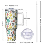 1pc Paw prints 40oz Tumbler with Straw & Handle - Insulated Stainless Steel Cup | Holiday Gift for Man Women (Christmas, Valentine's, Birthday)